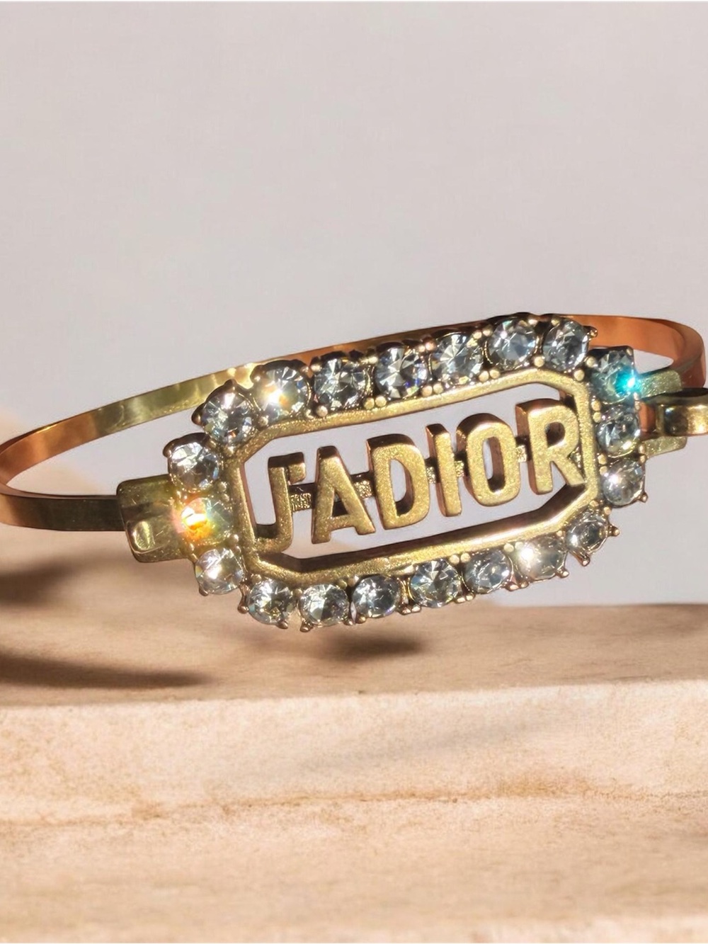 SIGNED-RETIRED-Christian Dior J’ADIOR Crystal Plaque Bangle/Cuff Gold-Tone Sz 6